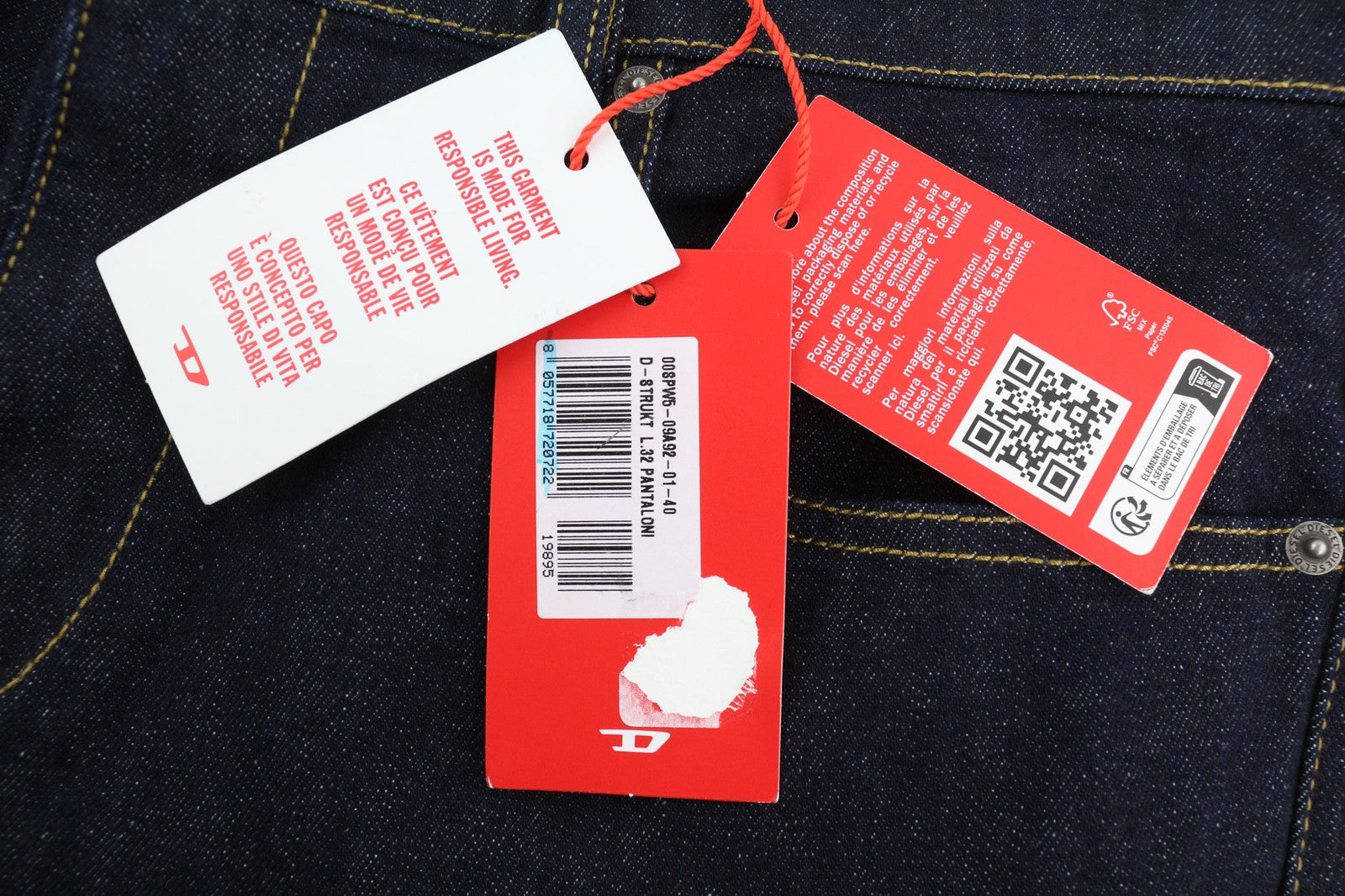 DIESEL 2019 D-Strukt Z9B89 Men's Jeans W36/L32 Slim Fit Zip Fly Blue Denim