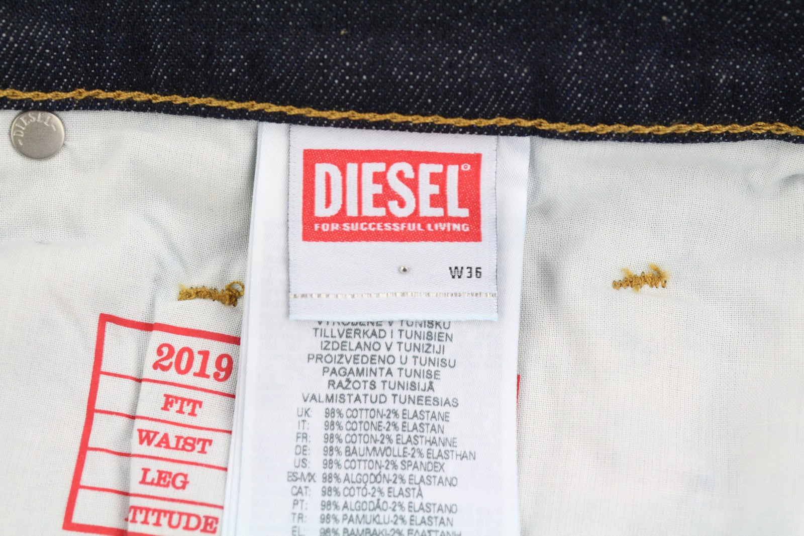 DIESEL 2019 D-Strukt Z9B89 Men's Jeans W36/L32 Slim Fit Zip Fly Blue Denim