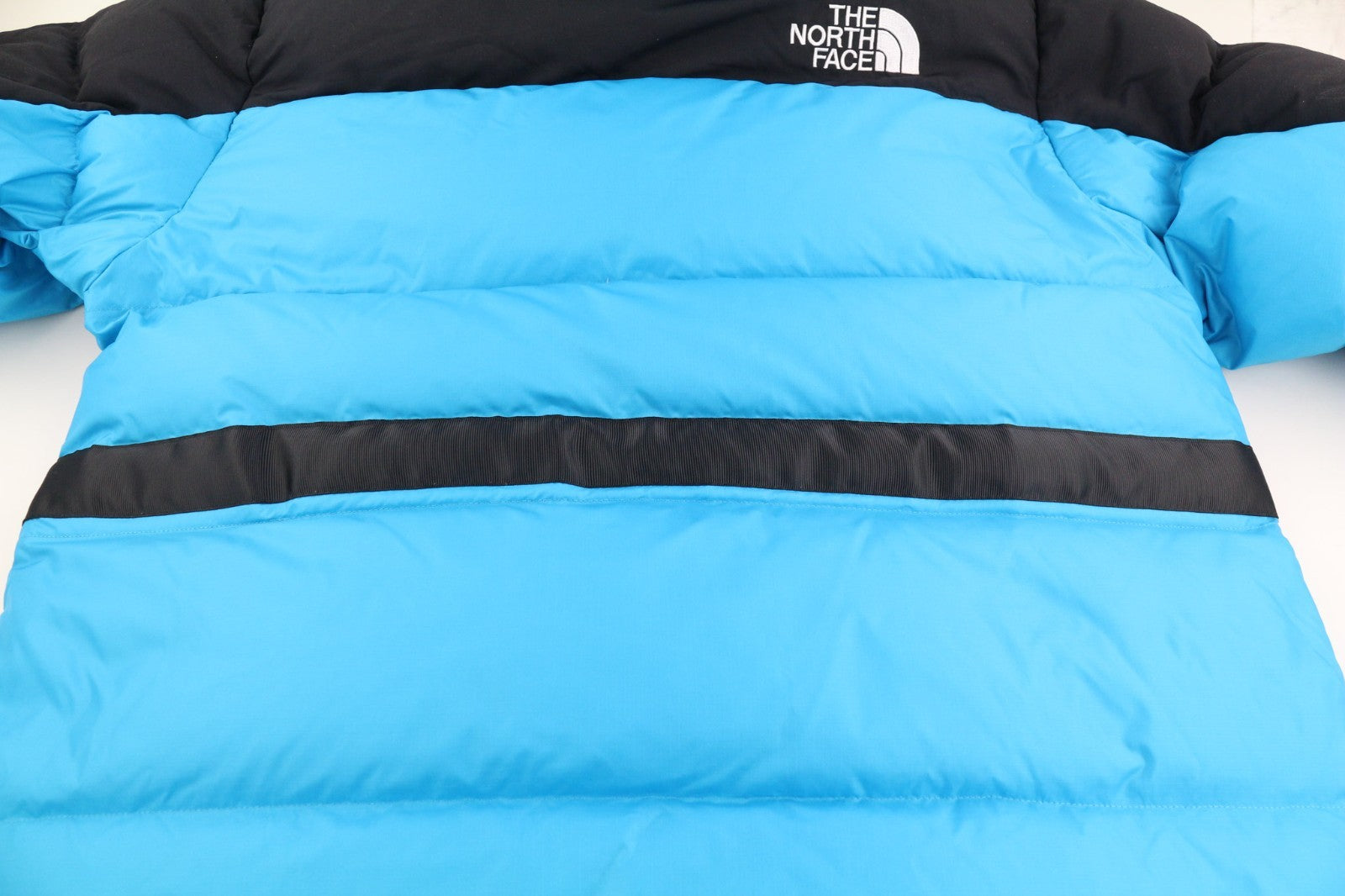 THE NORTH FACE Himalayan Men's Jacket M 550 Down Hooded Quilted Blue Logo