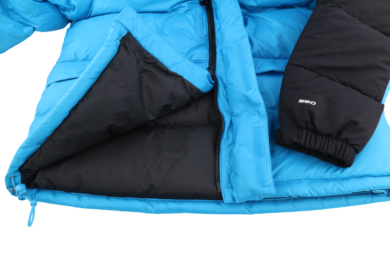 THE NORTH FACE Himalayan Men's Jacket M 550 Down Hooded Quilted Blue Logo