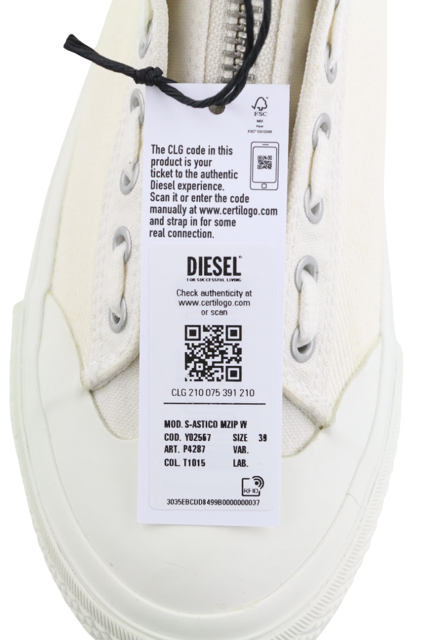 DIESEL S-Astico Mzip Women's Sneakers EU39 White Zip Almond Toe Ankle RRP180