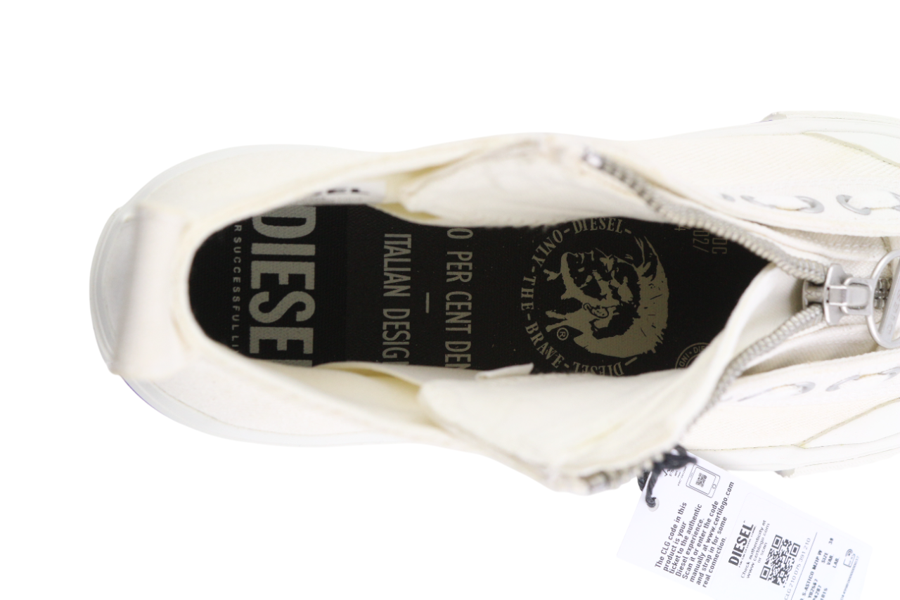DIESEL S-Astico Mzip Women's Sneakers EU40.5 White Zip Almond Toe Logo RRP180