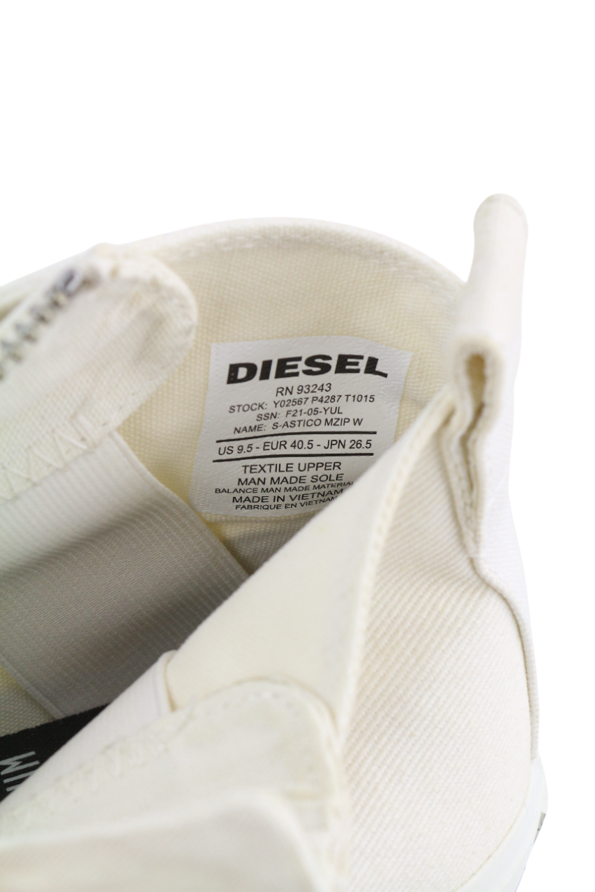 DIESEL S-Astico Mzip Women's Sneakers EU40.5 White Zip Almond Toe Logo RRP180