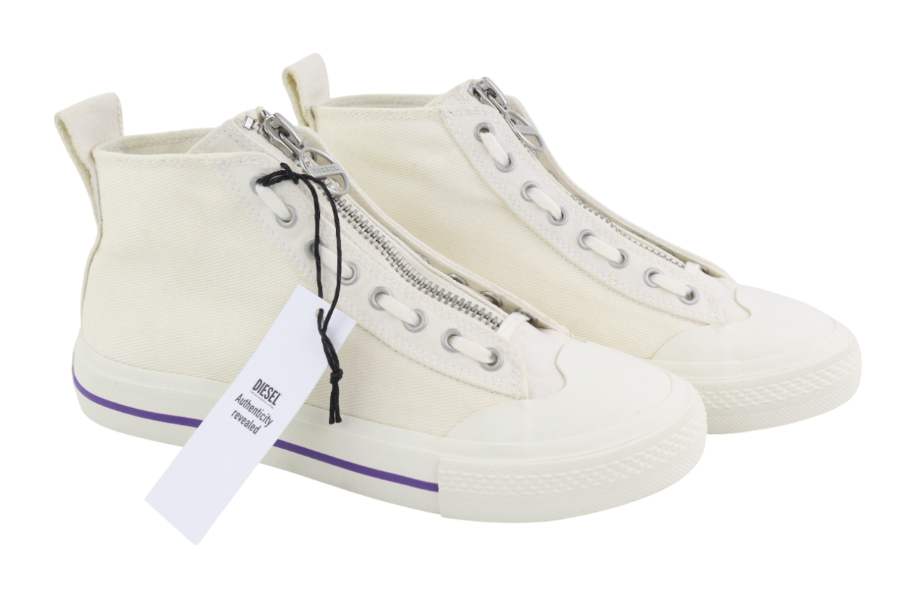 DIESEL S-Astico Mzip Women's Sneakers EU40.5 White Zip Almond Toe Logo RRP180