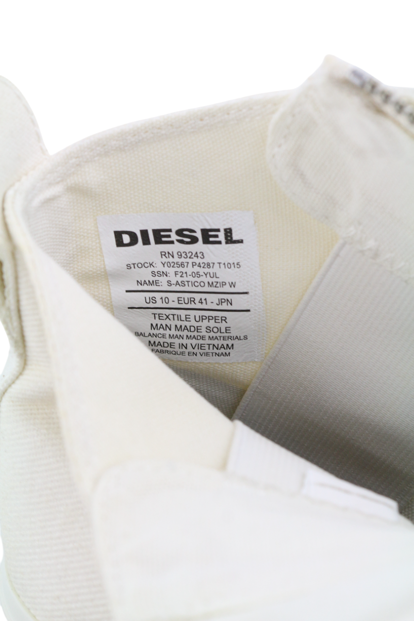 DIESEL S-Astico Mzip Women's Sneakers EU41 White Zip Almond Toe Ankle RRP180