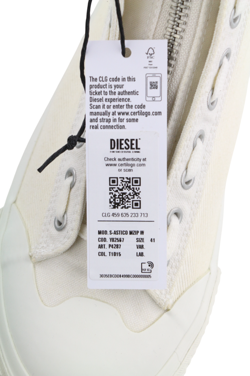 DIESEL S-Astico Mzip Women's Sneakers EU41 White Zip Almond Toe Ankle RRP180