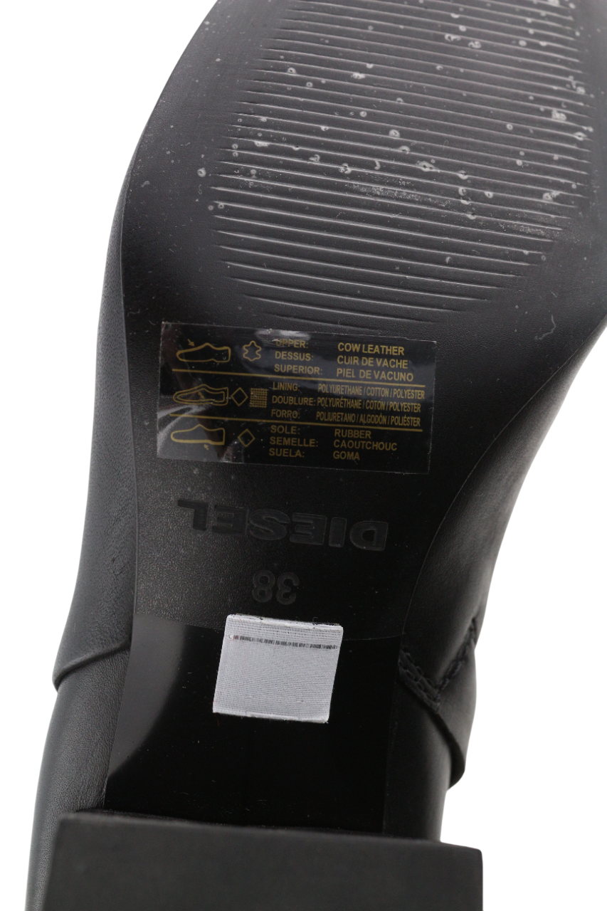 DIESEL Jaynet MAB Women's Boots EU38 Black Leather Zip Almond Heel Logo RRP290