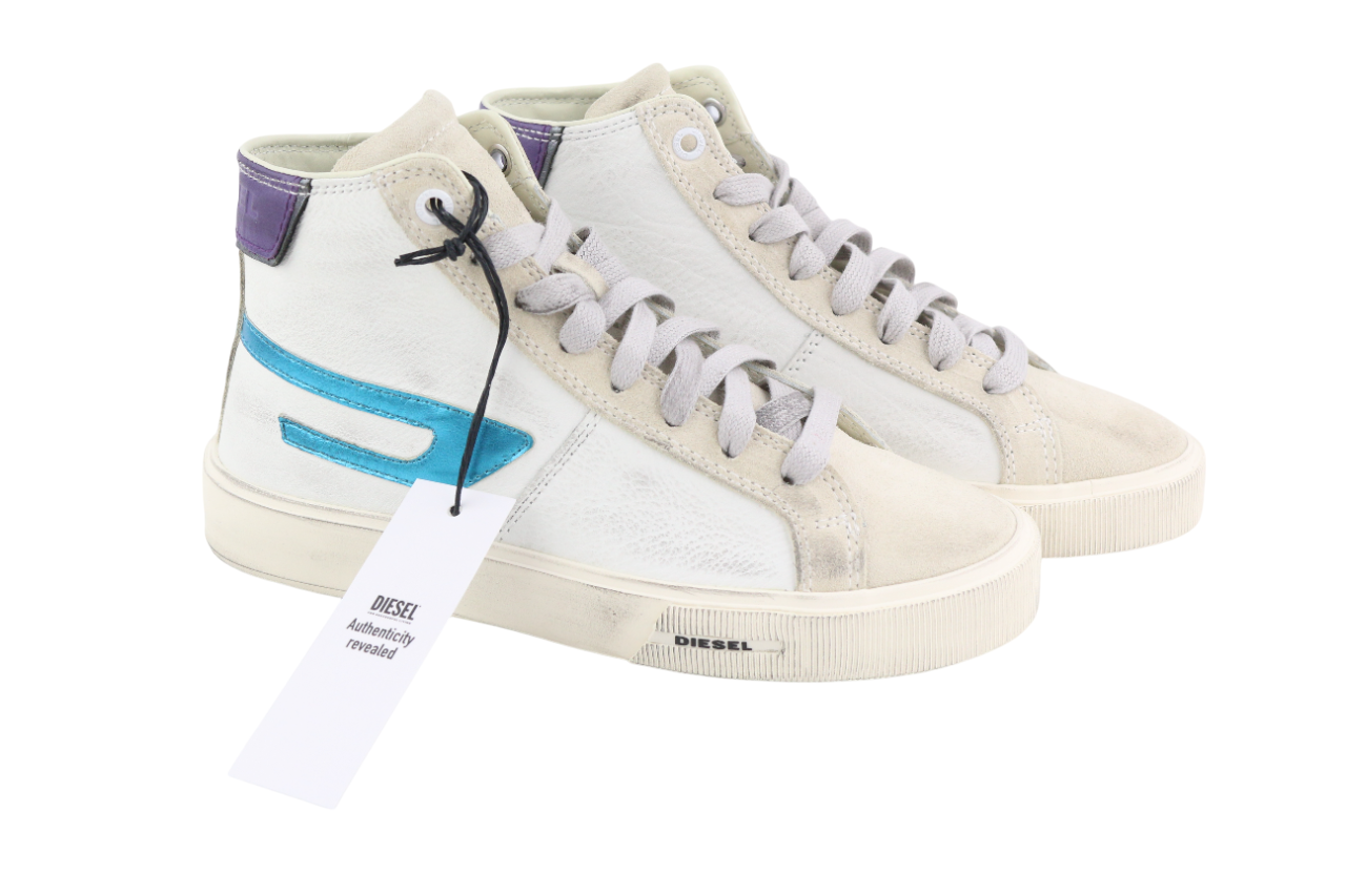 DIESEL S-Mydori ML Women's Sneakers EU38.5 White Leather Ankle Lace Up RRP220