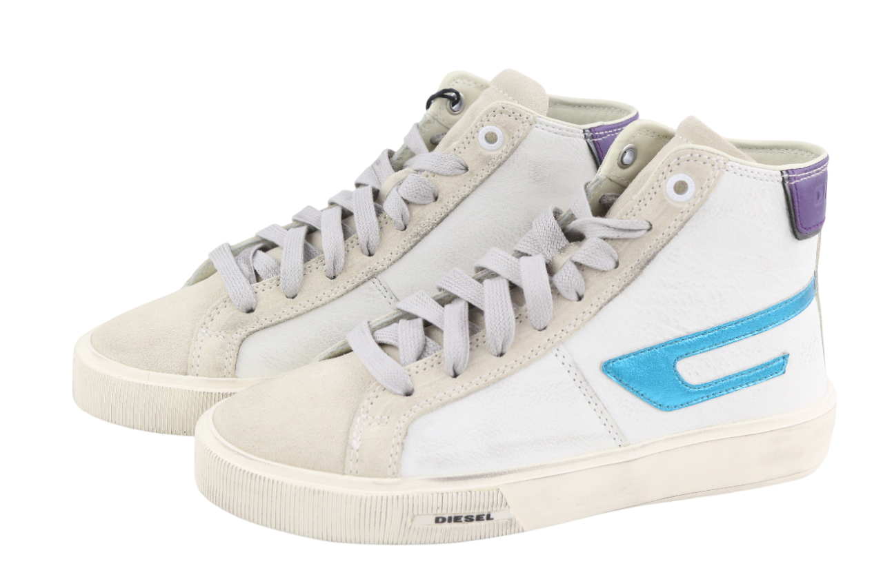 DIESEL S-Mydori ML Women's Sneakers EU38.5 White Leather Ankle Lace Up RRP220