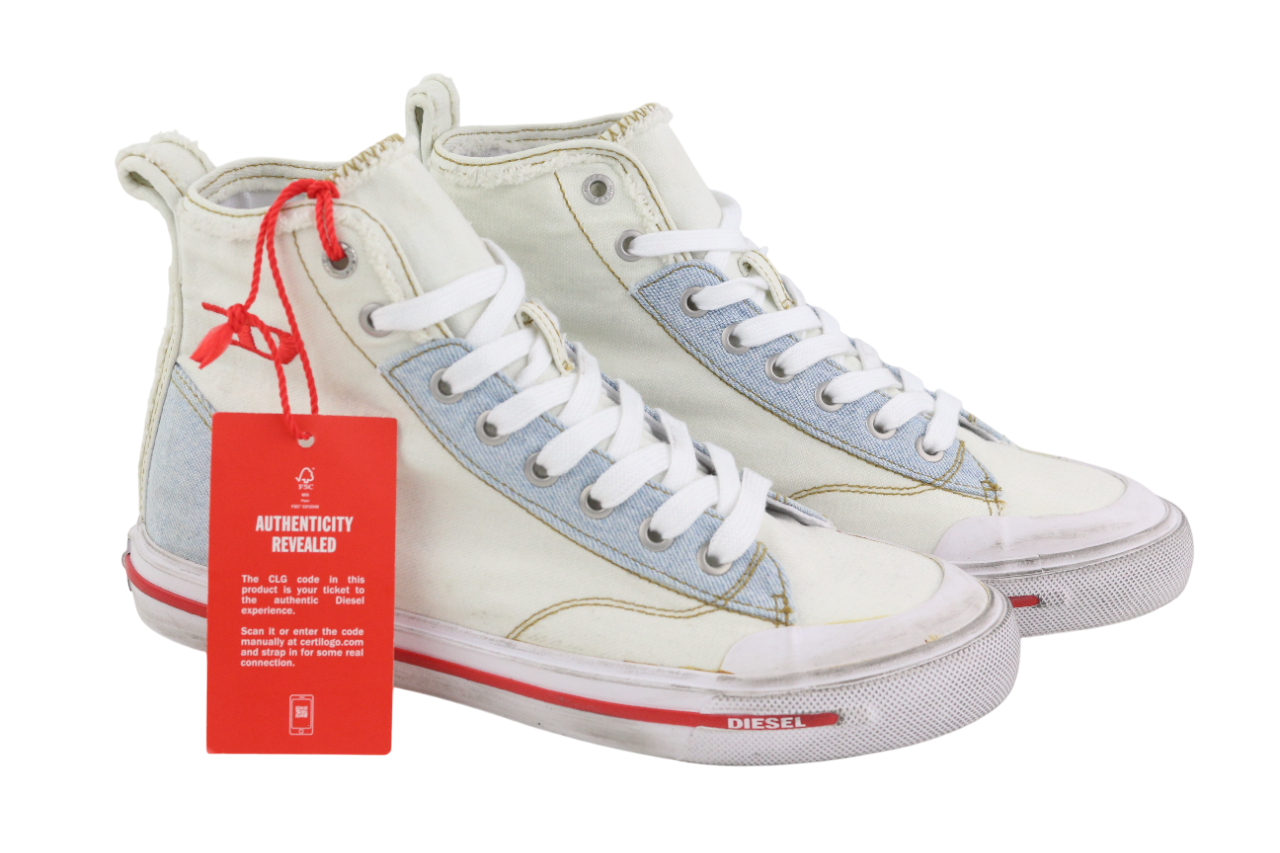 DIESEL S-Athos Mid Women's Sneakers EU39 White Ankle Lace Almond Logo RRP175