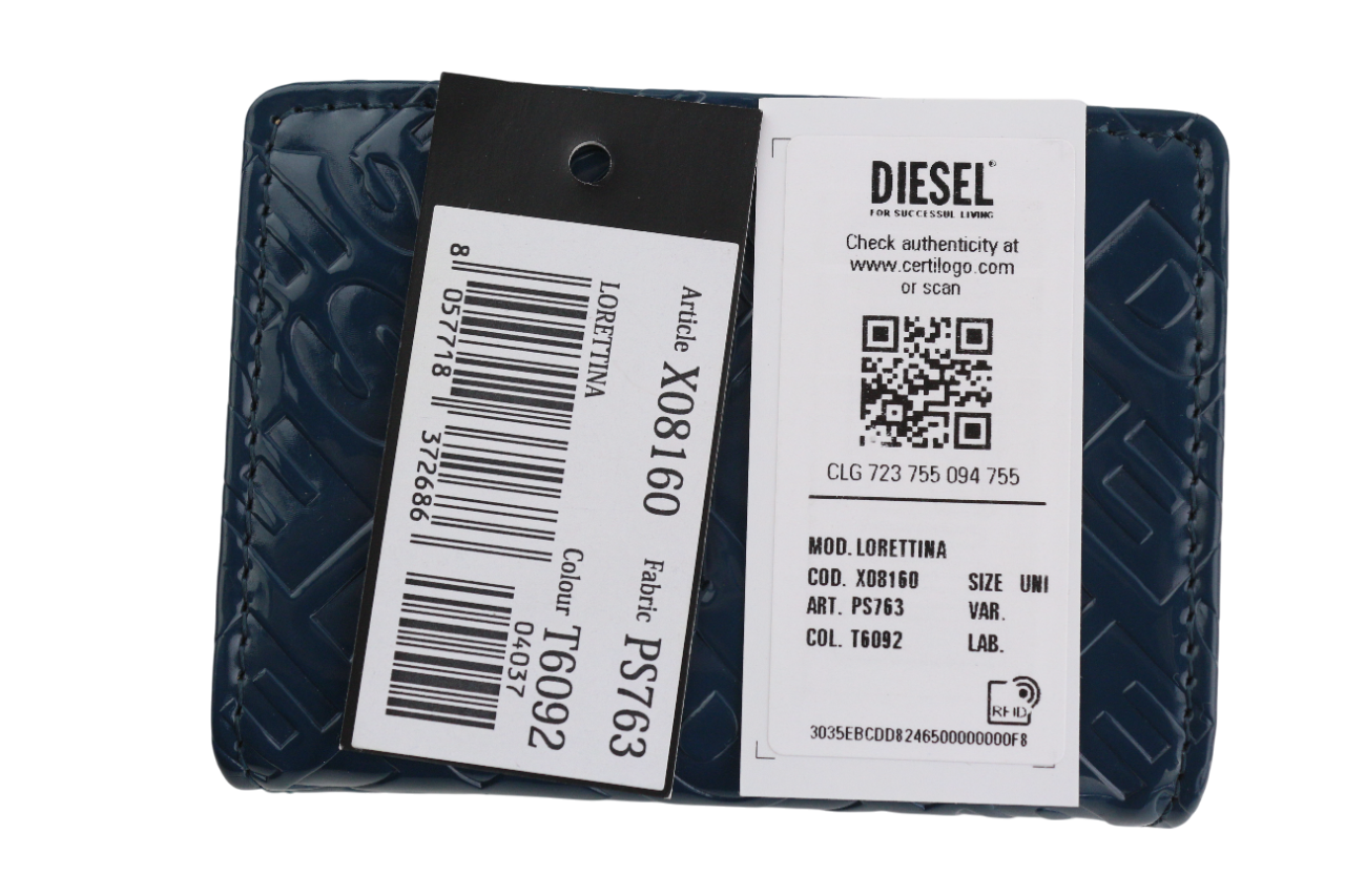 DIESEL Lorettina Women's Wallet One Size Blue Leather Snap Logo