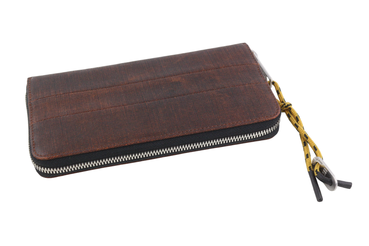 DIESEL Men's Wallet One Size Dark Brown Washed Leather Zip Unisex