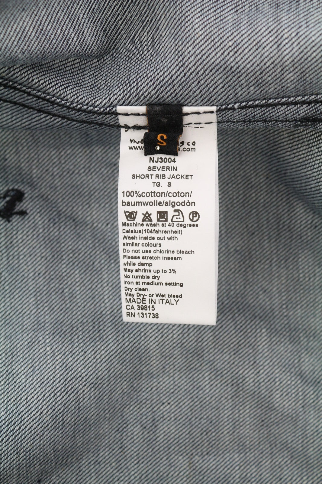 NUDIE JEANS Severin Short Rib Men's Jacket S Black Coated Bomber Zip Logo