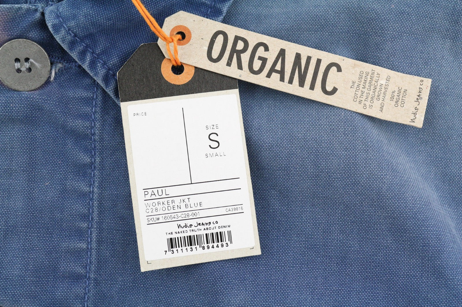 NUDIE JEANS Paul Men's Jacket S Oden Blue Washed Worker Spread  Button