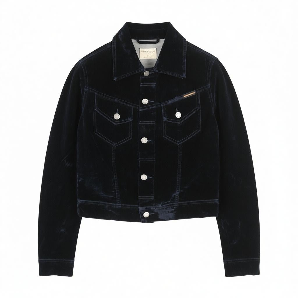 NUDIE JEANS Tove Women's Jacket M Blue Velvet Polo Button Long Sleeve