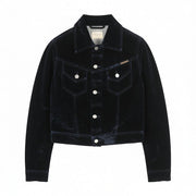 NUDIE JEANS Tove Women's Jacket M Blue Velvet Polo Button Long Sleeve