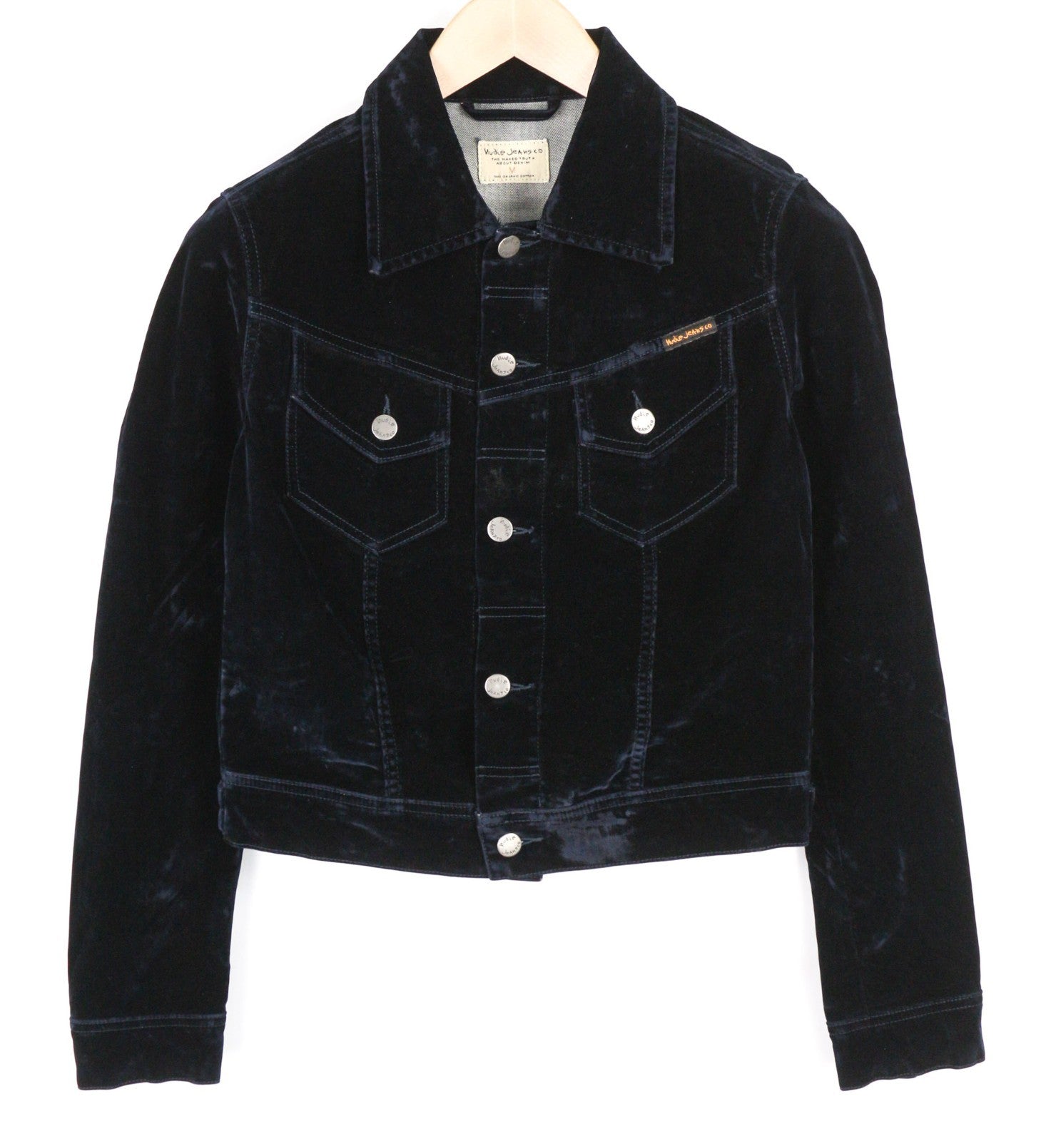 NUDIE JEANS Tove Women's Jacket M Blue Velvet Polo Button Long Sleeve