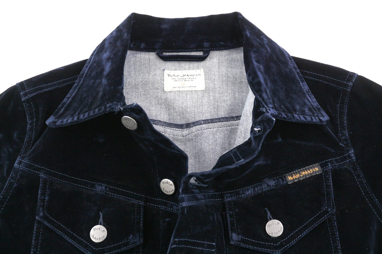NUDIE JEANS Tove Women's Jacket M Blue Velvet Polo Button Long Sleeve