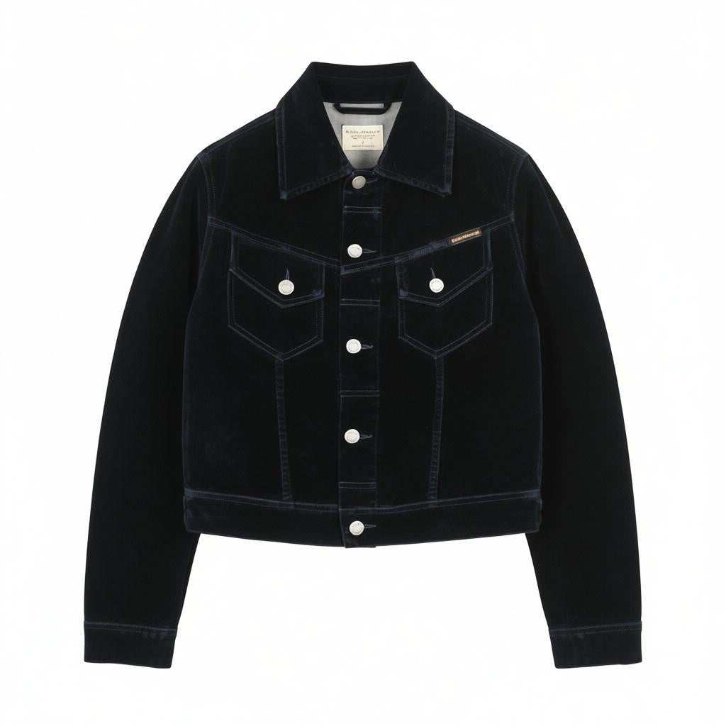 NUDIE JEANS Tove Women's Jacket M Blue Velvet Polo Collar Button Sleeve