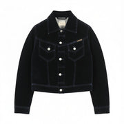 NUDIE JEANS Tove Women's Jacket M Blue Velvet Polo Collar Button Sleeve