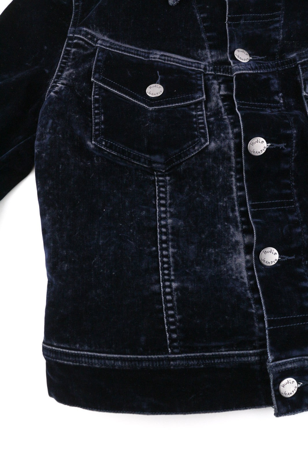 NUDIE JEANS Tove Women's Jacket M Blue Velvet Polo Collar Button Sleeve