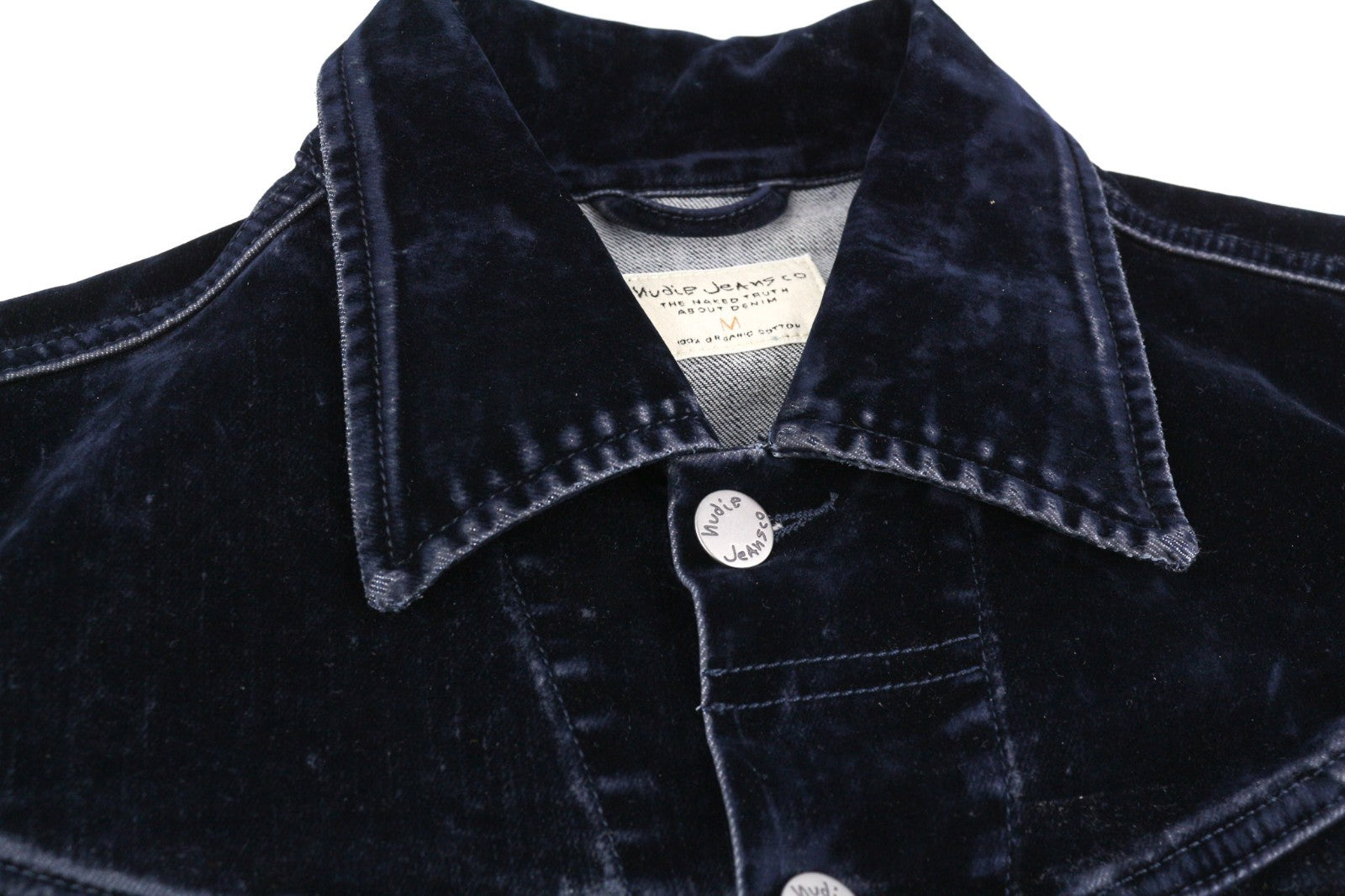 NUDIE JEANS Tove Women's Jacket M Blue Velvet Polo Collar Button Sleeve