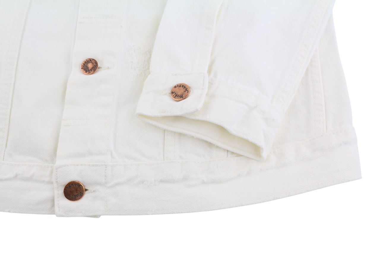 NUDIE JEANS Billy Men's Jacket L Pitch White Worn Button Polo Unlined