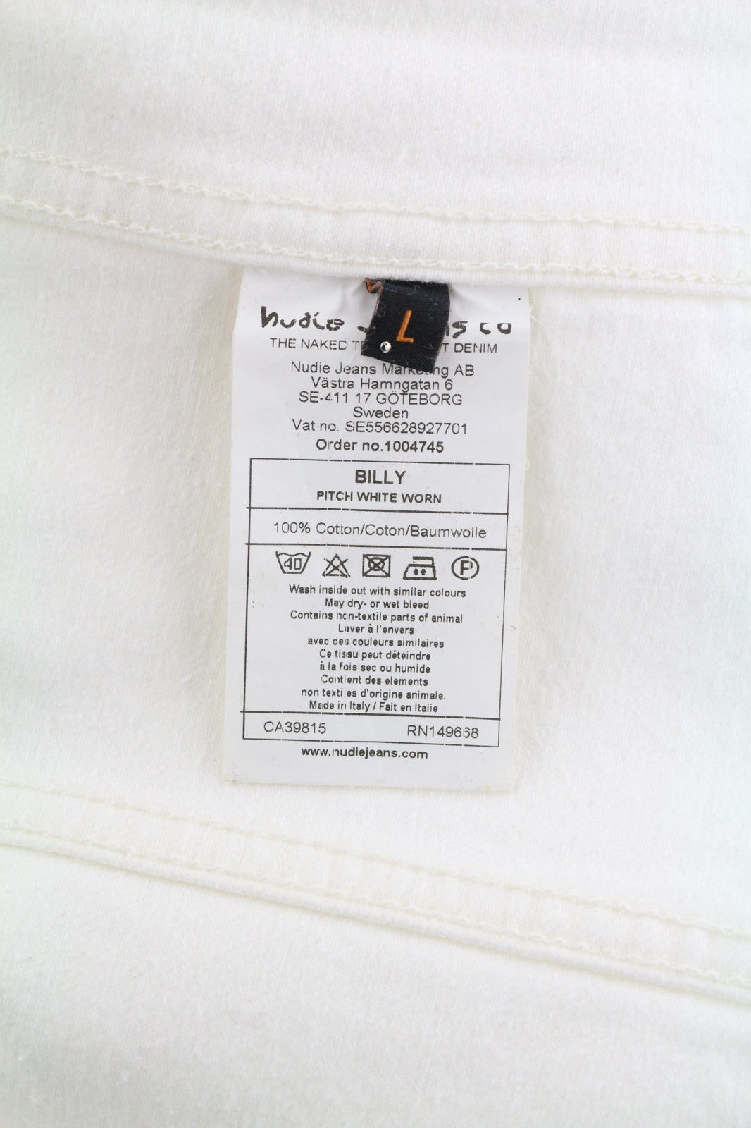 NUDIE JEANS Billy Men's Jacket L Pitch White Worn Button Polo Unlined