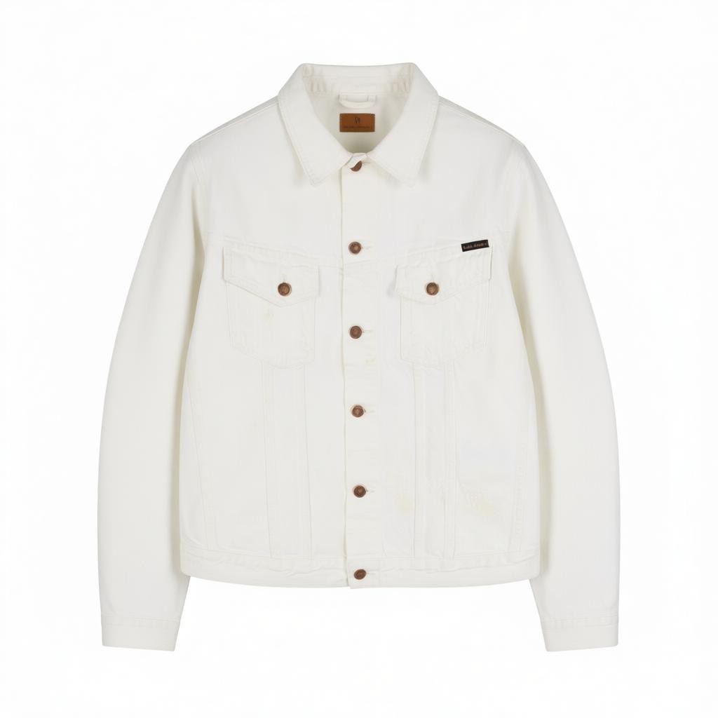 NUDIE JEANS Billy Men's Jacket XS Pitch White Worn Polo Button Unlined