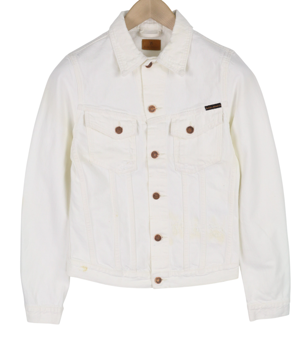 NUDIE JEANS Billy Men's Jacket XS Pitch White Worn Polo Button Unlined