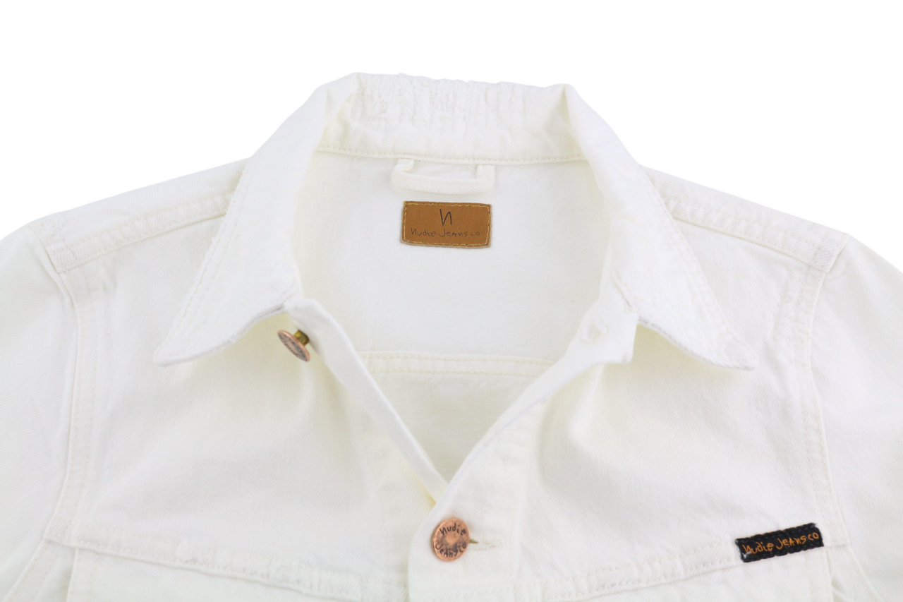 NUDIE JEANS Billy Men's Jacket XS Pitch White Worn Polo Button Unlined