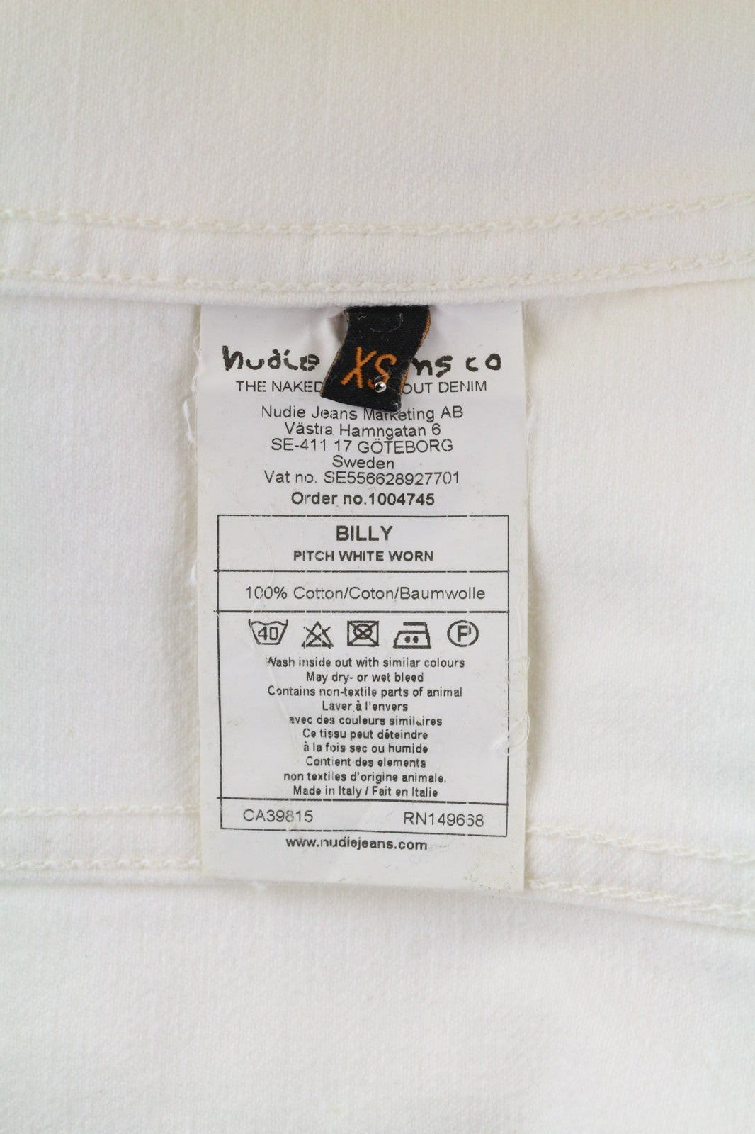 NUDIE JEANS Billy Men's Jacket XS Pitch White Worn Polo Button Unlined