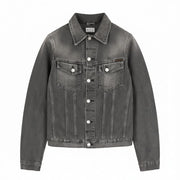 NUDIE JEANS Billy Men's XS Shimmering Shist Grey Ripped Washed Denim Jacket