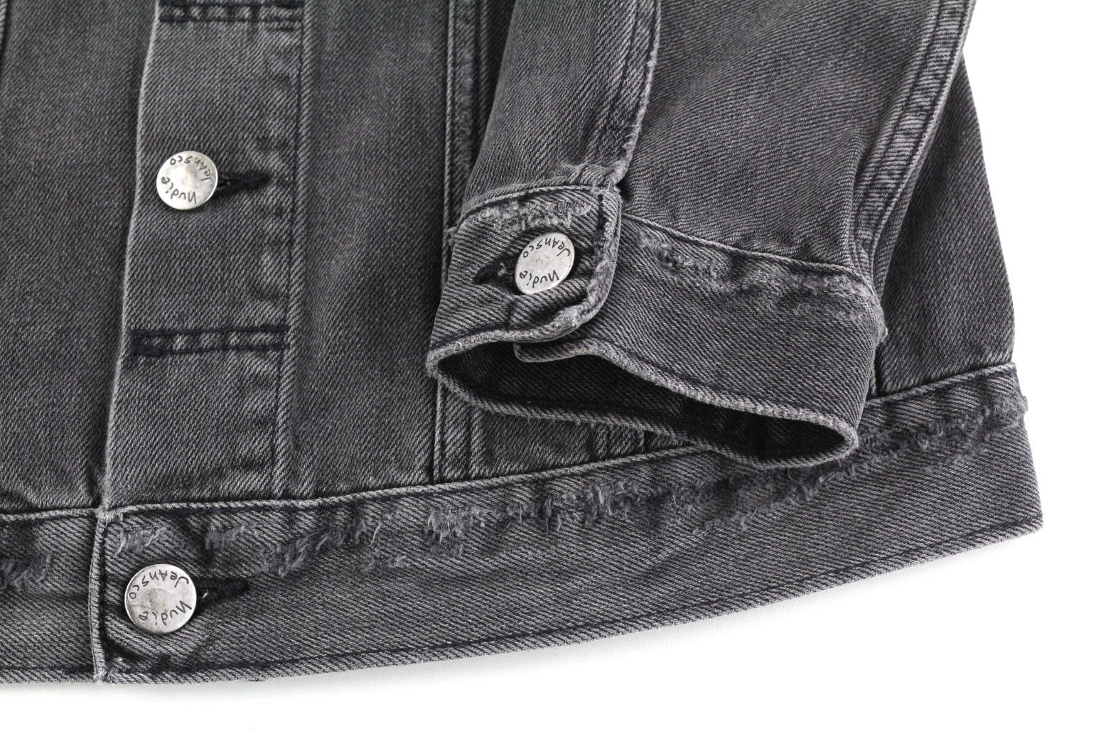 NUDIE JEANS Billy Men's XS Shimmering Shist Grey Ripped Washed Denim Jacket