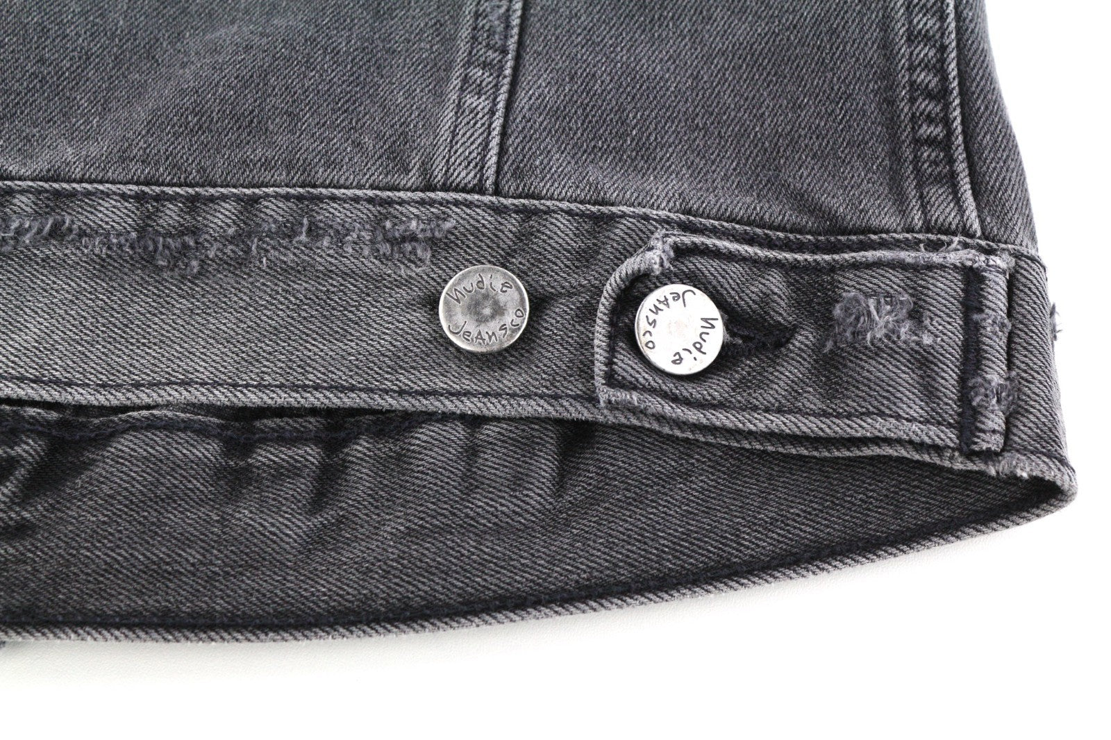 NUDIE JEANS Billy Men's XS Shimmering Shist Grey Ripped Washed Denim Jacket