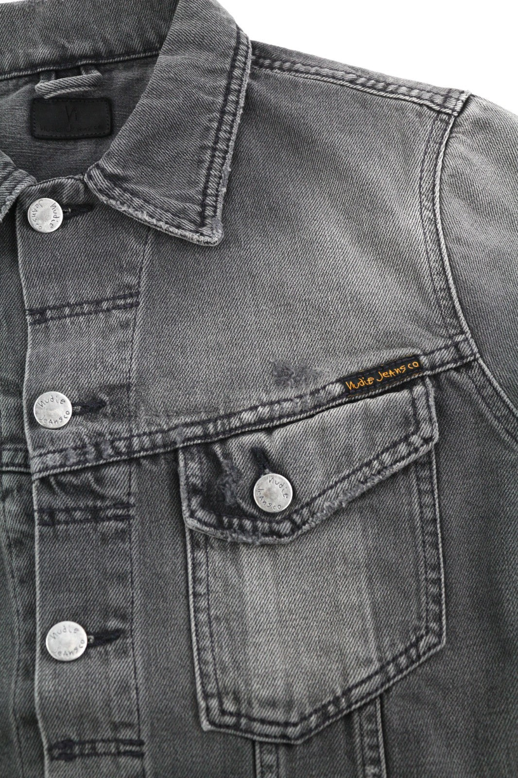 NUDIE JEANS Billy Men's S Shimmering Shist Grey Ripped Washed Button Jacket