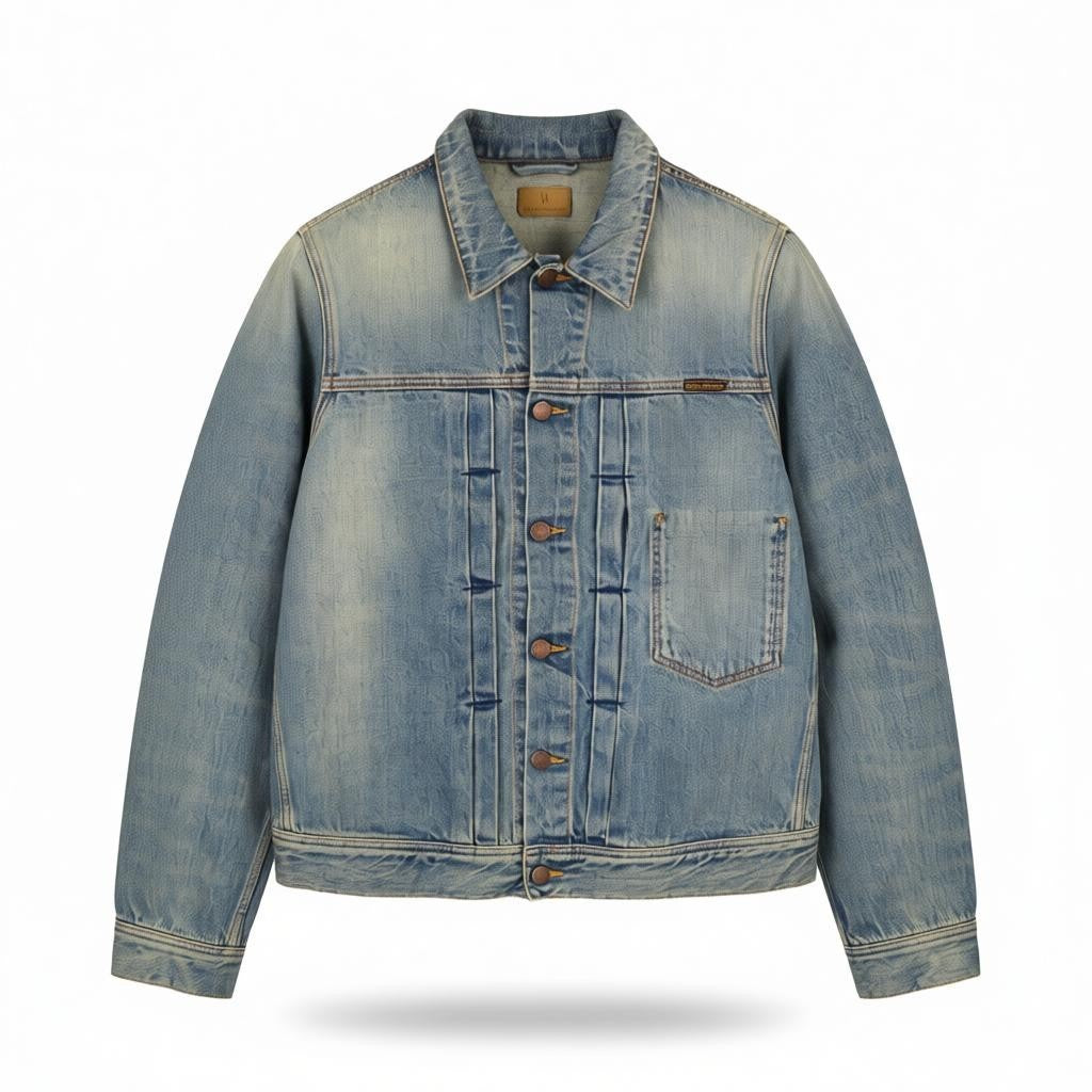 NUDIE JEANS Sonny Men's M Steel Indigo Washed Blue Polo Button Pocket Jacket