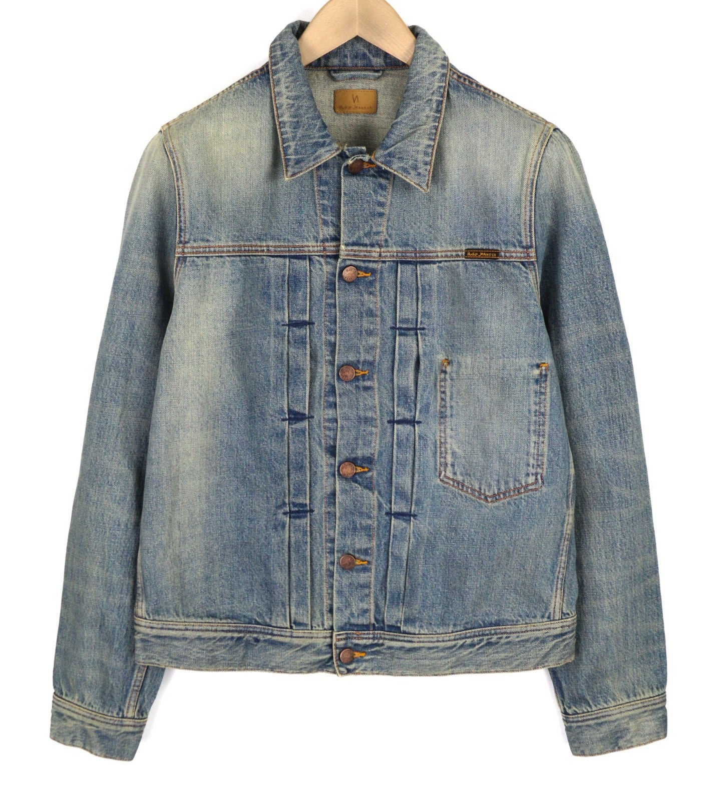 NUDIE JEANS Sonny Men's M Steel Indigo Washed Blue Polo Button Pocket Jacket