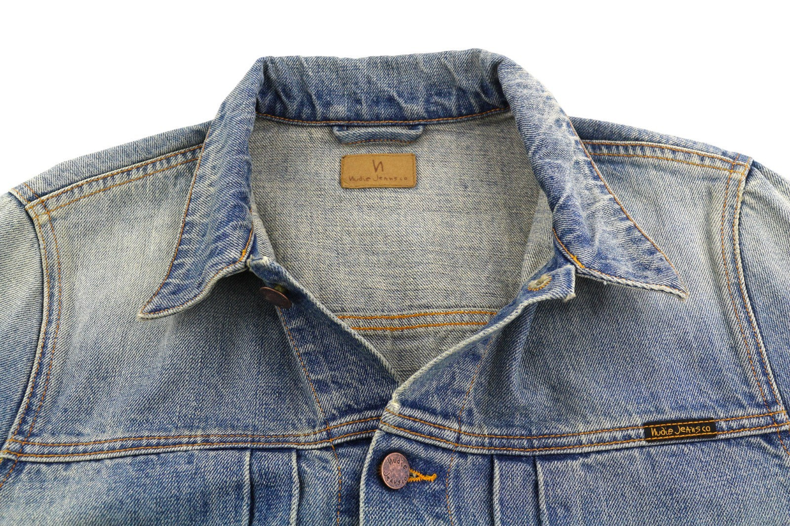 NUDIE JEANS Sonny Men's M Steel Indigo Washed Blue Polo Button Pocket Jacket