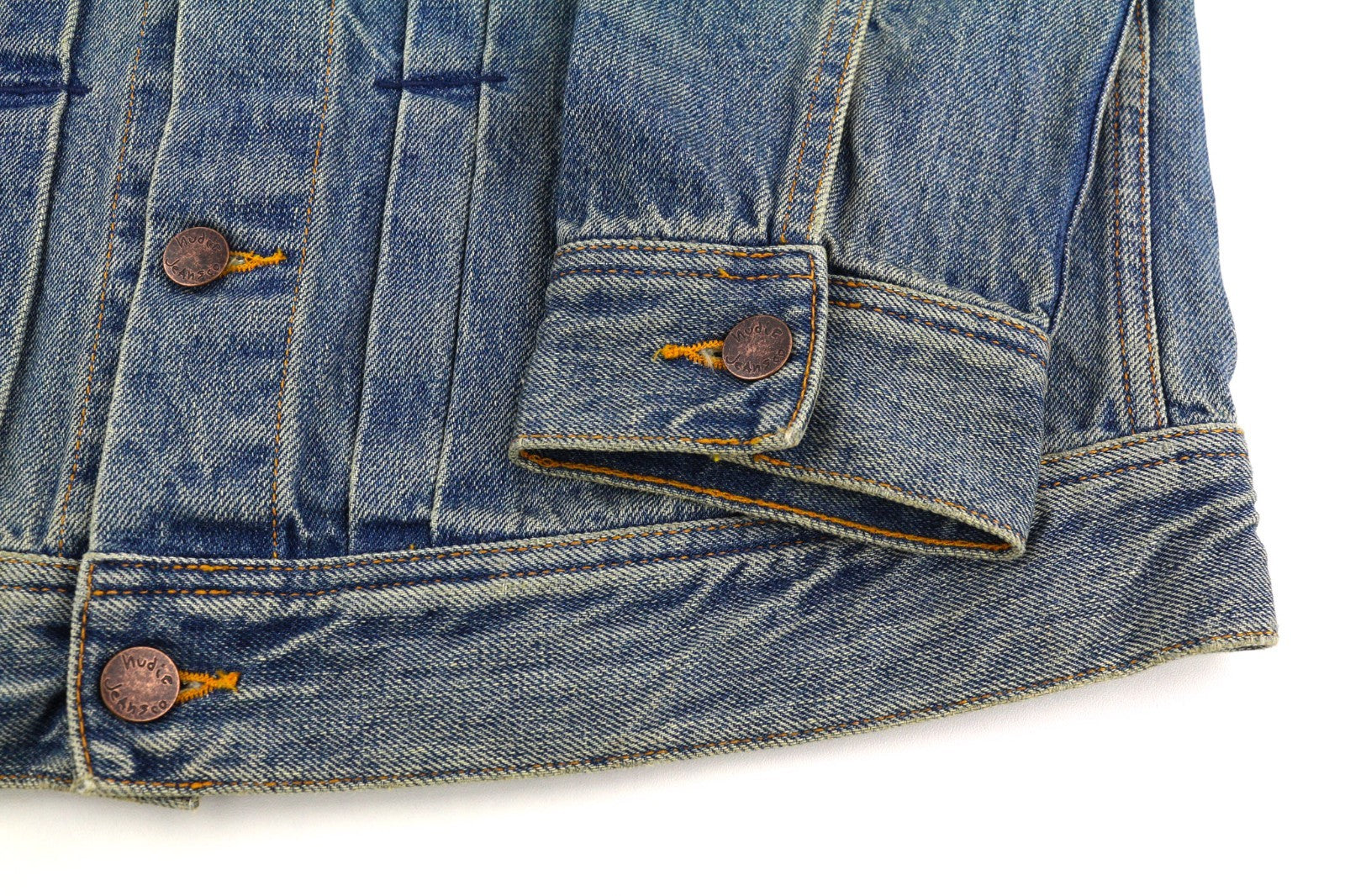 NUDIE JEANS Sonny Men's M Steel Indigo Washed Blue Polo Button Pocket Jacket