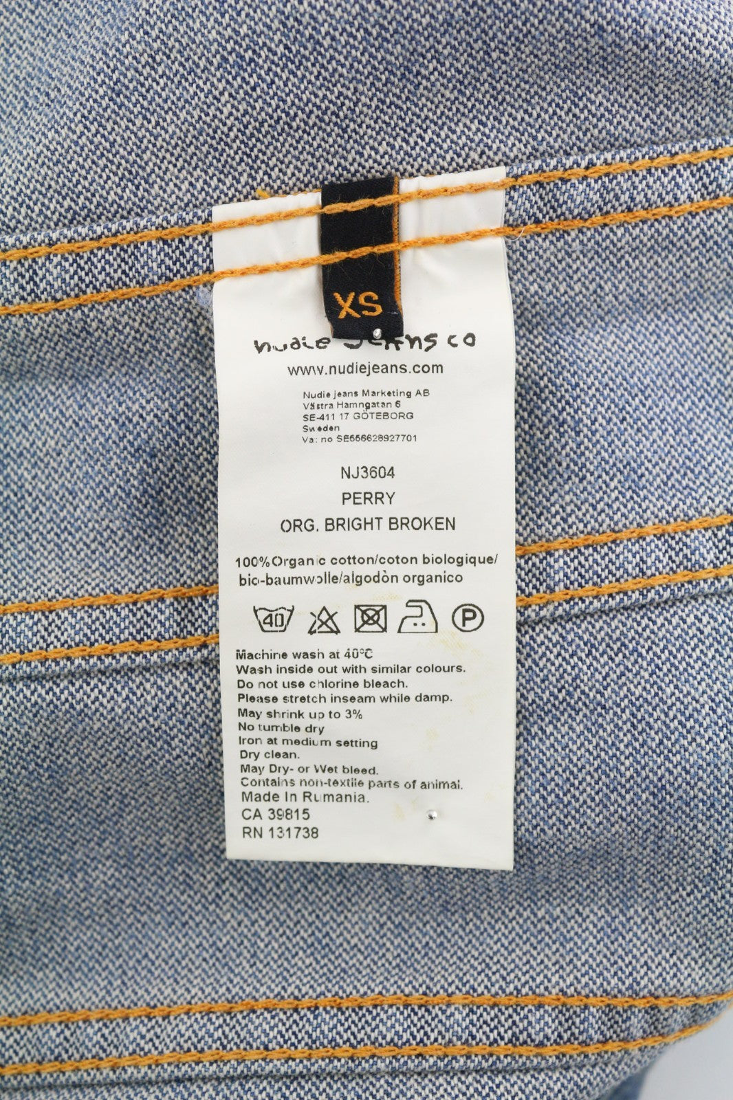 NUDIE JEANS Perry Men's XS Organic Bright Broken Mid Blue Washed Denim Jacket