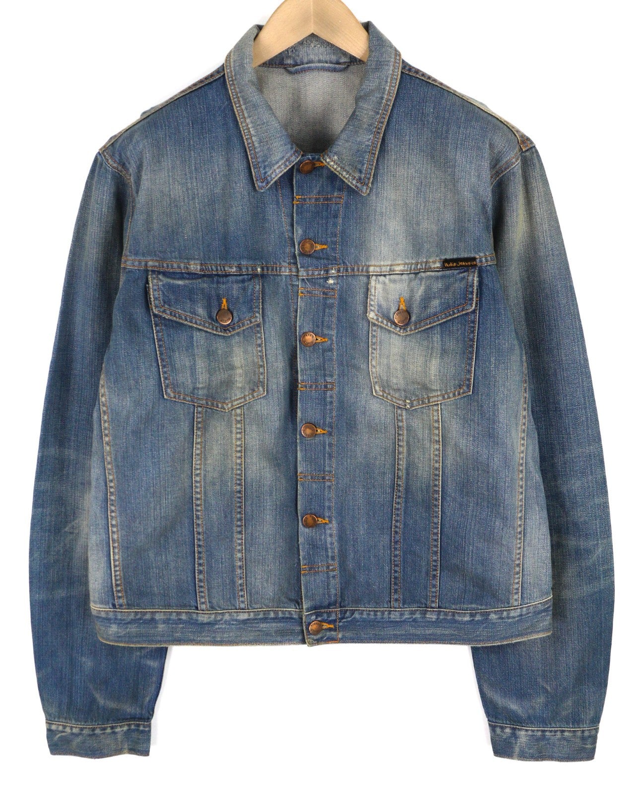 NUDIE JEANS Perry Men's 2XL Organic Bright Broken Mid Blue Washed Denim Coat