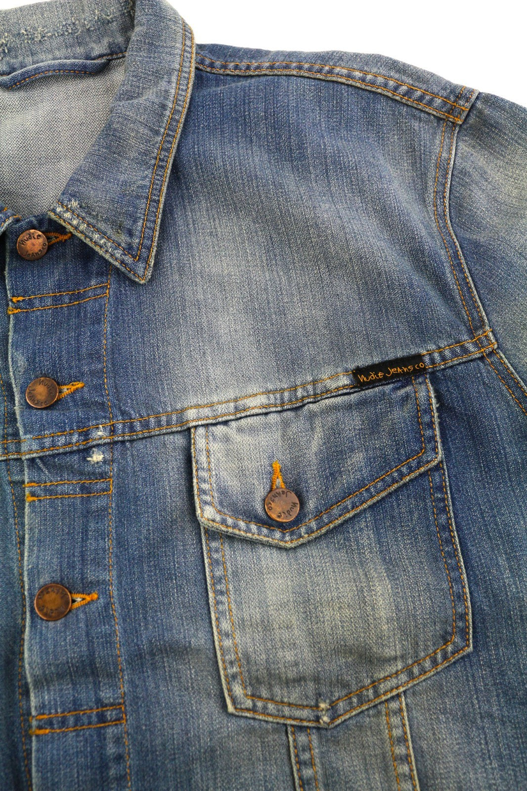 NUDIE JEANS Perry Men's 2XL Organic Bright Broken Mid Blue Washed Denim Coat