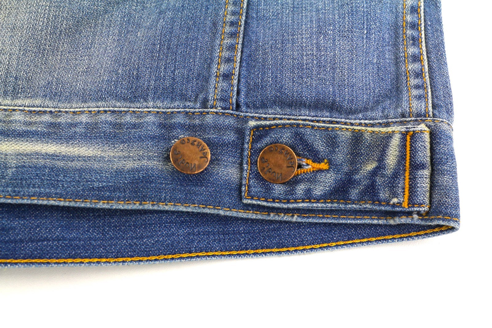 NUDIE JEANS Perry Men's S Organic Bright Broken Blue Washed Button Denim Coat