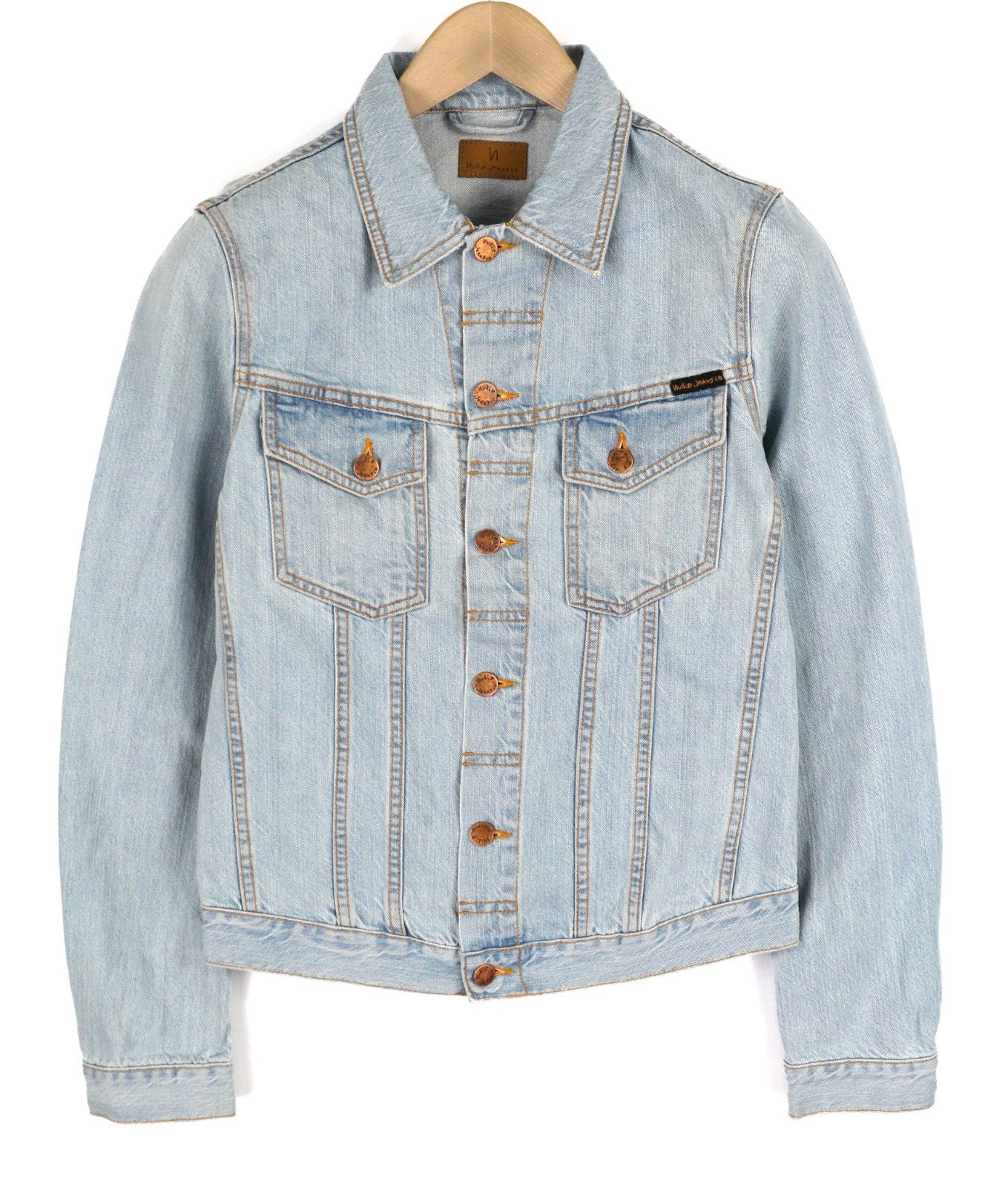 NUDIE JEANS Perry Men's S Organic Saltwater Shades Polo Button Blue Denim