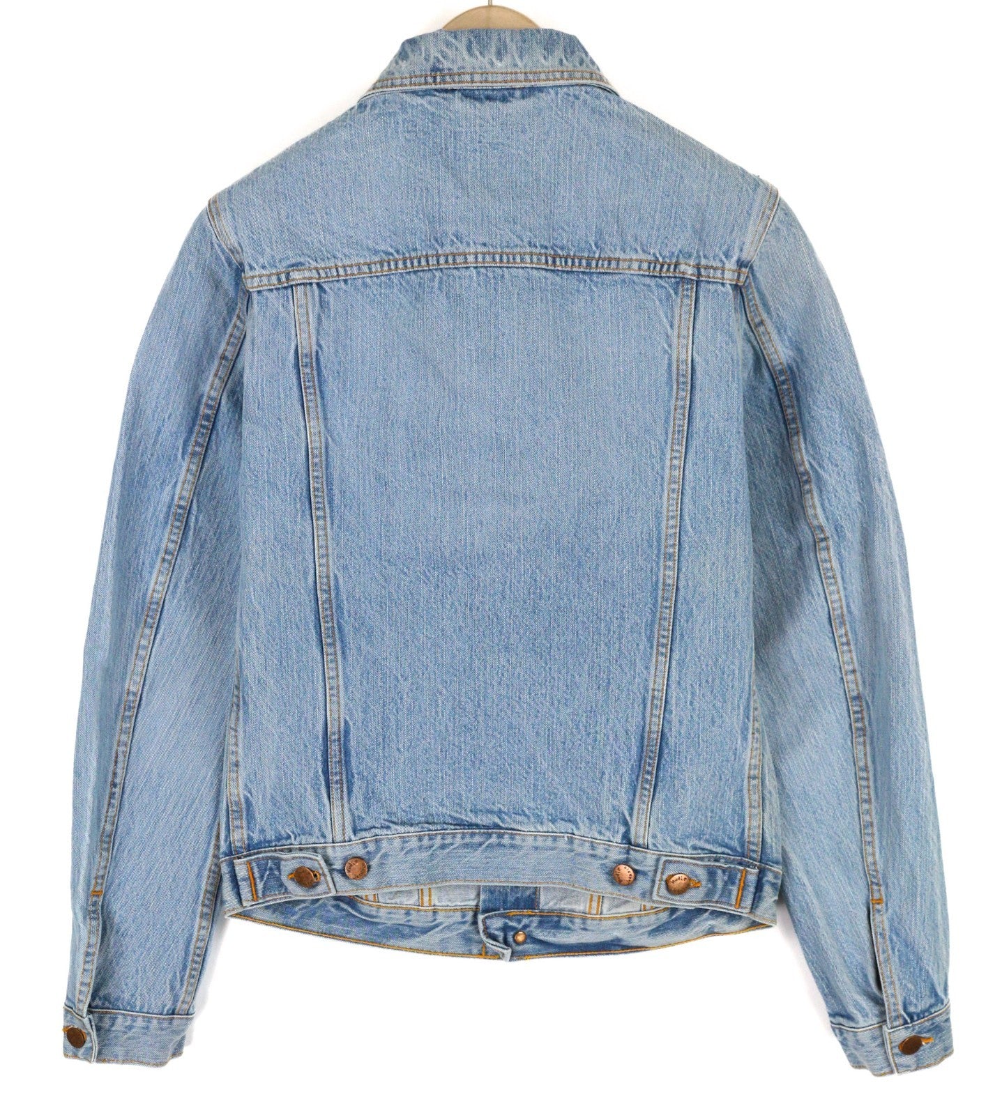 NUDIE JEANS Men's S Mid Blue Washed Denim Polo Button Pocket Casual Jacket