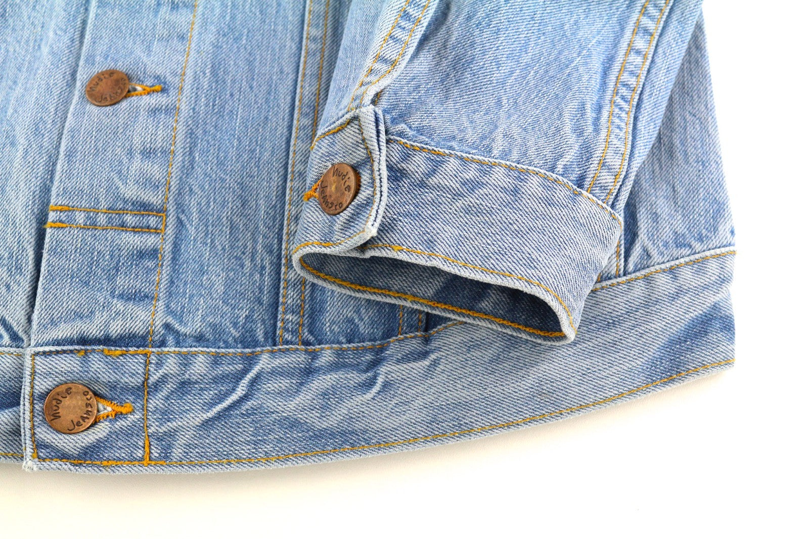 NUDIE JEANS Men's S Mid Blue Washed Denim Polo Button Pocket Casual Jacket