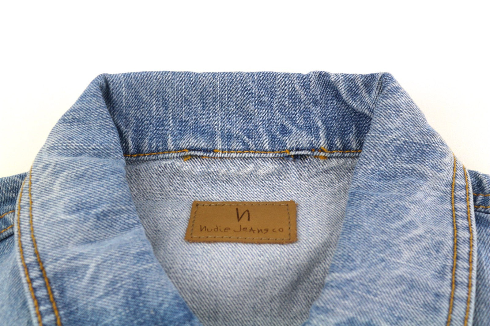 NUDIE JEANS Men's S Mid Blue Washed Denim Polo Button Pocket Casual Jacket