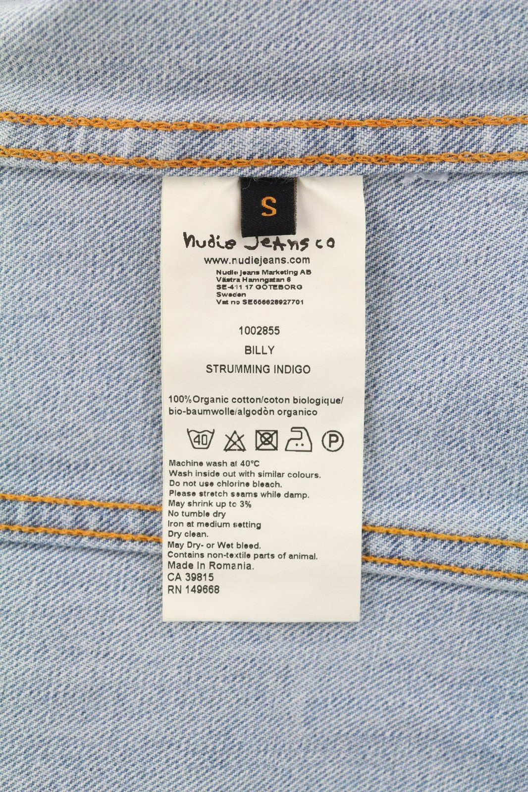 NUDIE JEANS Billy Men's S Strumming Indigo Organic Button Denim Blue Jacket