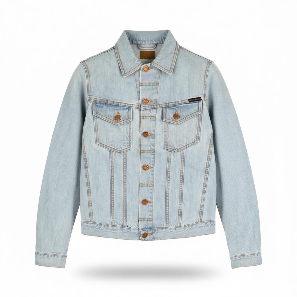 NUDIE JEANS Perry Men's M Organic Saltwater Shades Polo Neck Blue Denim Coat